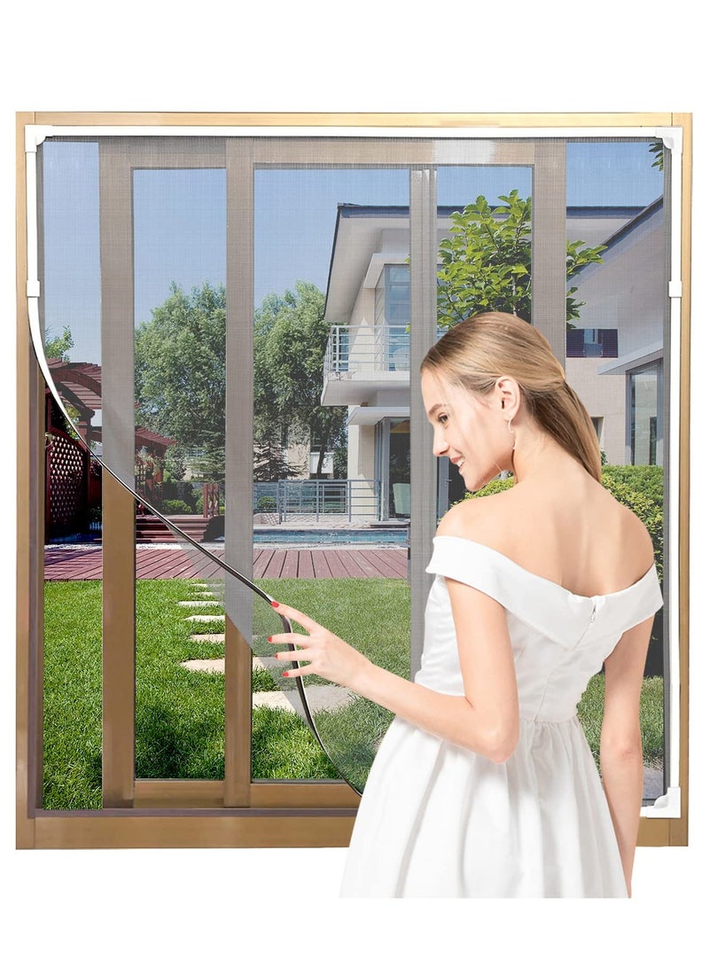 SYOSI Magnetic Window Screen Adjustable DIY Window Net Fiberglass Fine Mesh Screen Protector Fits Max 23.6” x 47.2” White Window Frames with Grey Mesh(60cmx120cm) - Image 1