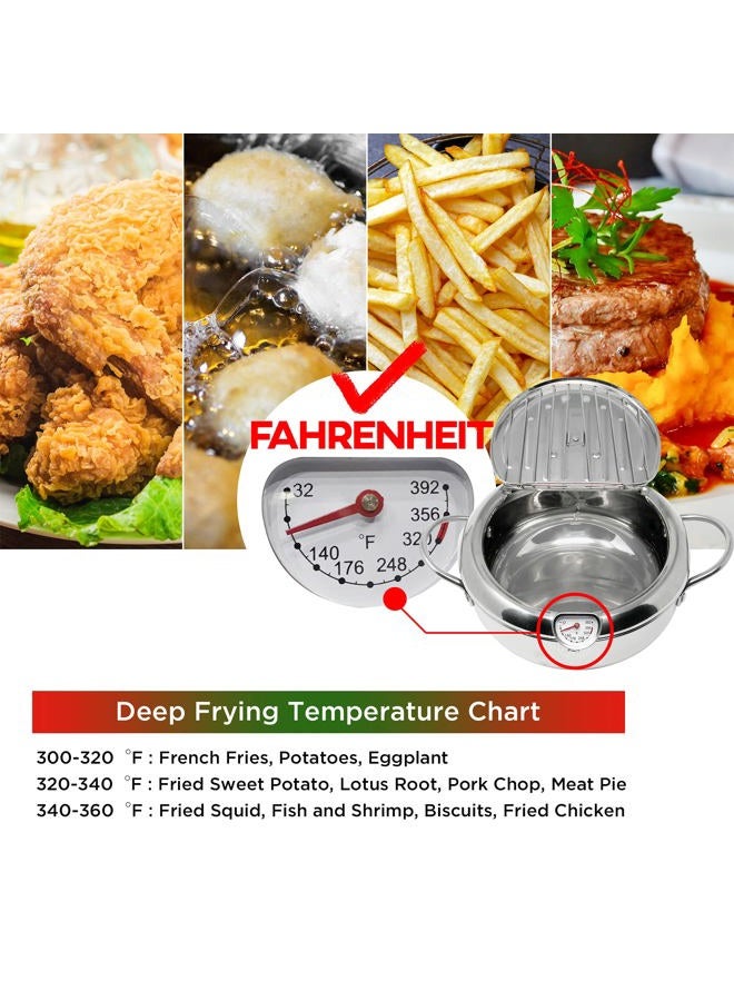 Saltlas Deep Fryer Pot (°F), 11"/4.4Qt (4.2 L) Extra Large Tempura Frying Pot with Lid, 304 Stainless Steel Fry Pot with Fahrenheit Temperature Control and Oil Drip Drain Rack - Image 2