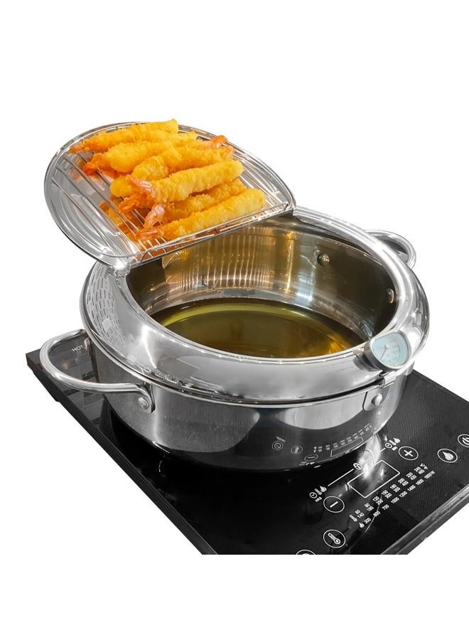 Saltlas Deep Fryer Pot (°F), 11"/4.4Qt (4.2 L) Extra Large Tempura Frying Pot with Lid, 304 Stainless Steel Fry Pot with Fahrenheit Temperature Control and Oil Drip Drain Rack - Image 1