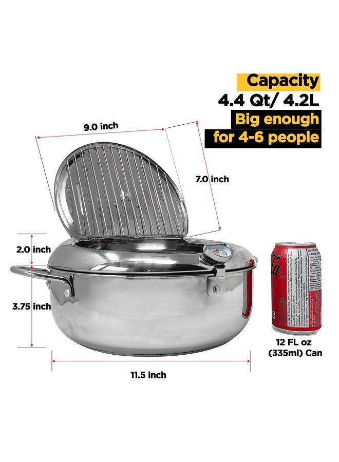 Saltlas Deep Fryer Pot (°F), 11"/4.4Qt (4.2 L) Extra Large Tempura Frying Pot with Lid, 304 Stainless Steel Fry Pot with Fahrenheit Temperature Control and Oil Drip Drain Rack - Image 5