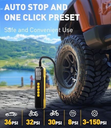 KIAIR Tire Inflator Portable Air Compressor, 150PSI Air Pump for Car Tires with LED Light, Cordless Tire Pump with Digital Pressure Gauge, Tire Inflator for Car, Bike, Motorcycle, Ball (Full) - Image 5