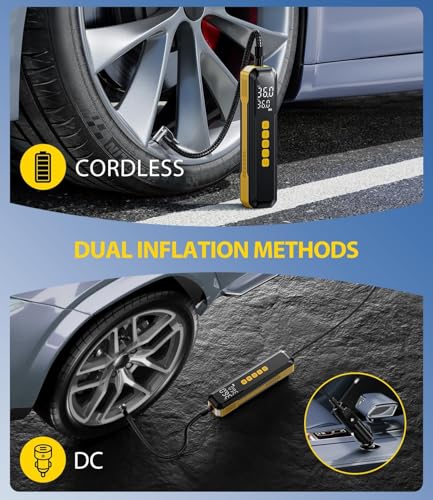 KIAIR Tire Inflator Portable Air Compressor, 150PSI Air Pump for Car Tires with LED Light, Cordless Tire Pump with Digital Pressure Gauge, Tire Inflator for Car, Bike, Motorcycle, Ball (Full) - Image 4