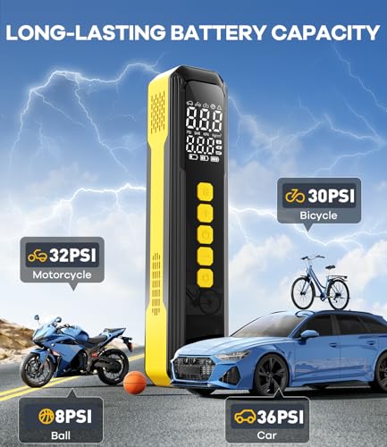 KIAIR Tire Inflator Portable Air Compressor, 150PSI Air Pump for Car Tires with LED Light, Cordless Tire Pump with Digital Pressure Gauge, Tire Inflator for Car, Bike, Motorcycle, Ball (Full) - Image 2