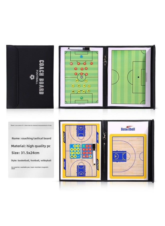 Generic Football Tactical Board Folding Basketball Coach Board Leather Folding Teaching Board Magnetic Wipe Board Command-Specifications:Basketball Zipper (magnetic + Pen) - Image 2