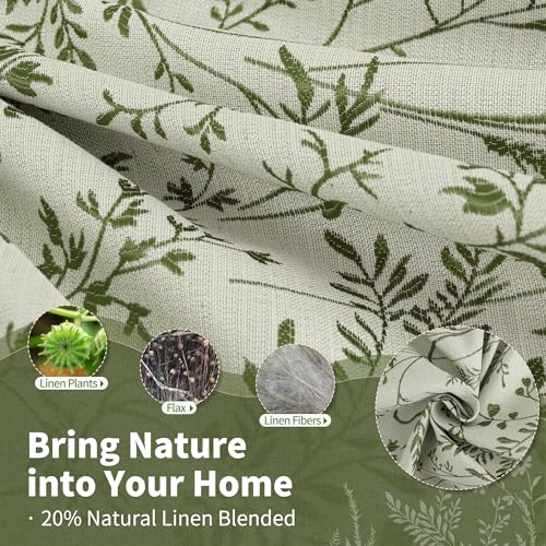 BGment Green Cottage Core Curtains for Bedroom 63 Inch Length, Leaf Botanical Branch Patterned French Country Farmhouse Vintage Linen Curtains Light Filtering Window Drapes 2 Panels, 52 x 63 Inch - Image 3