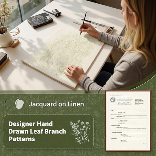 BGment Green Cottage Core Curtains for Bedroom 63 Inch Length, Leaf Botanical Branch Patterned French Country Farmhouse Vintage Linen Curtains Light Filtering Window Drapes 2 Panels, 52 x 63 Inch - Image 4