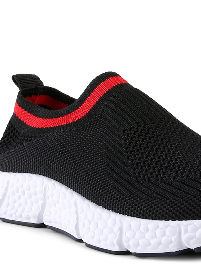 London Rag Contrast Cuff Kids Active Knitted Black Sneakers