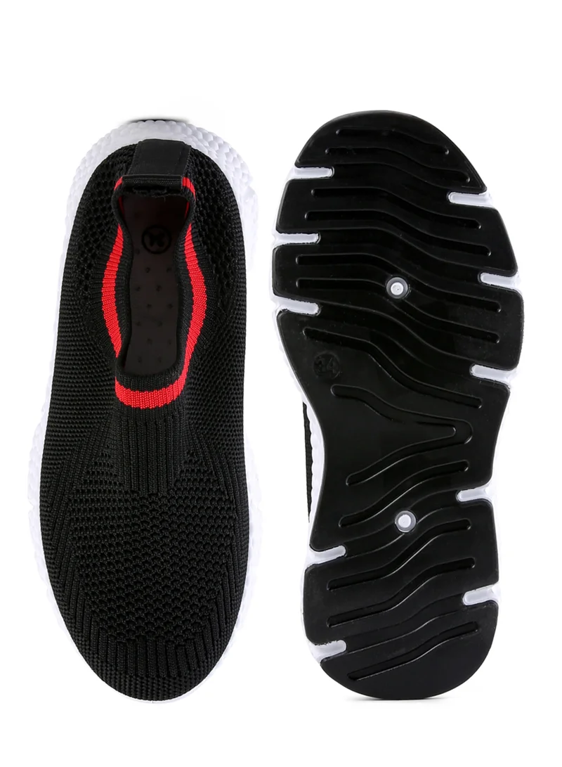 London Rag Contrast Cuff Kids Active Knitted Black Sneakers