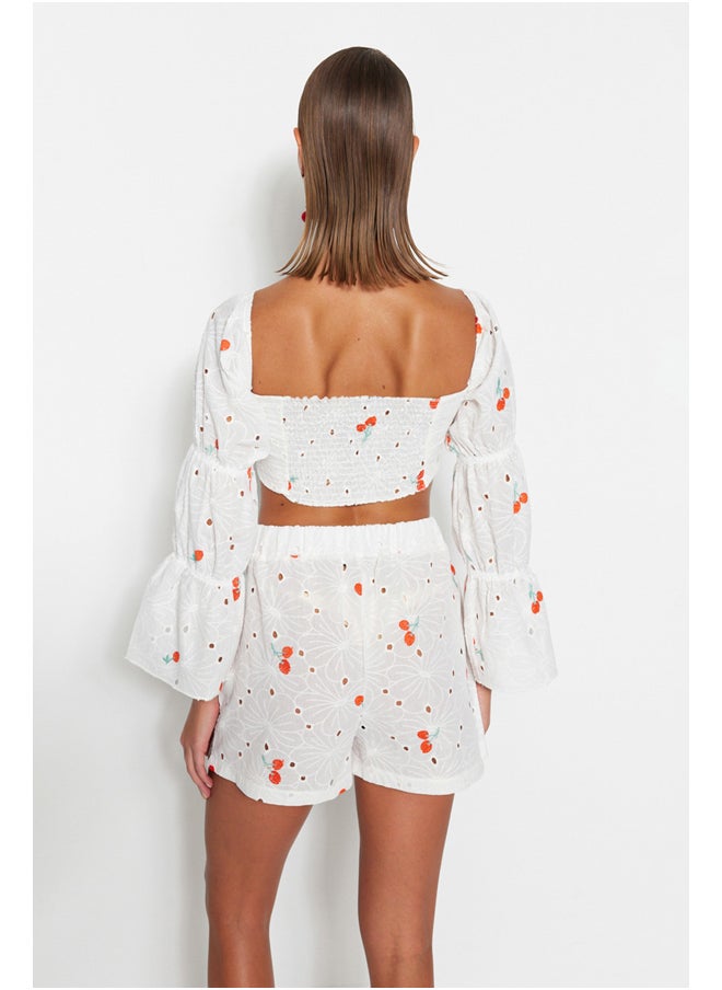 trendyol - White Fruit Patterned Crop Woven Embroidery Blouse TBESS23BZ00068 - Image 1
