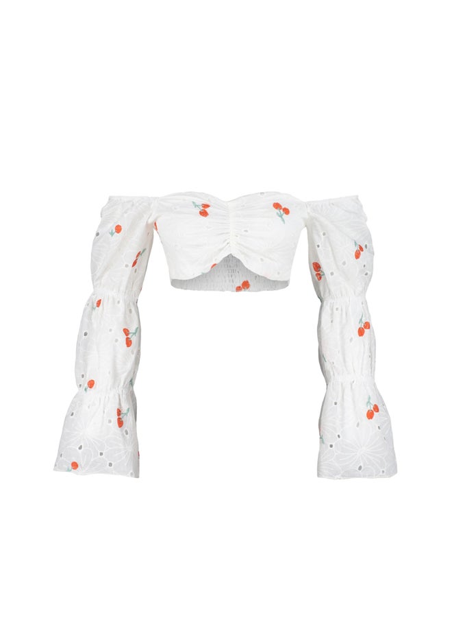 trendyol - White Fruit Patterned Crop Woven Embroidery Blouse TBESS23BZ00068 - Image 1