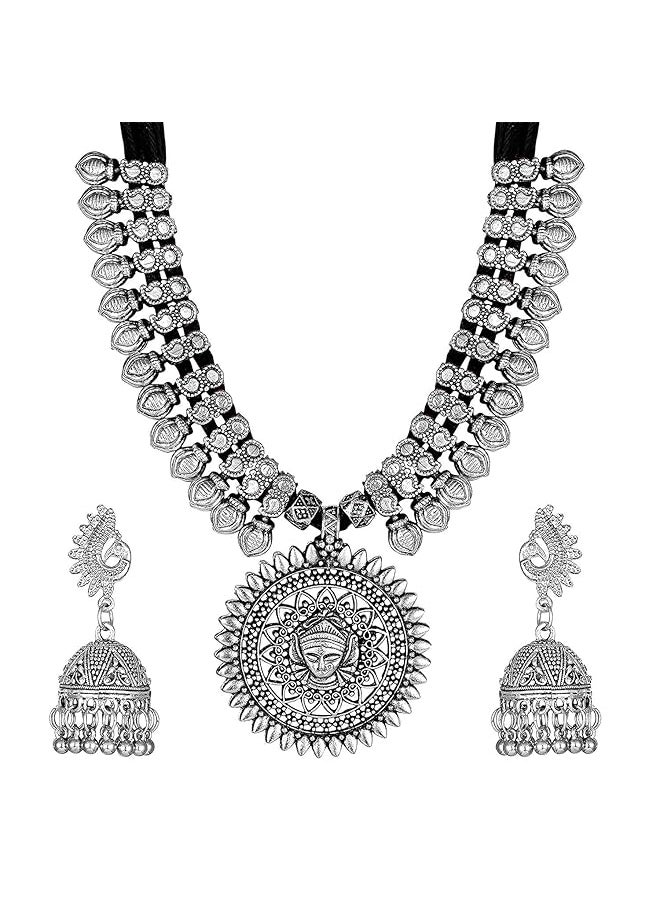 Shining Diva Fashion Latest Oxidised Silver Godess Durga Design Necklace Jewelery Set For Women Design2 Black Rrsd11241S  - Image 2