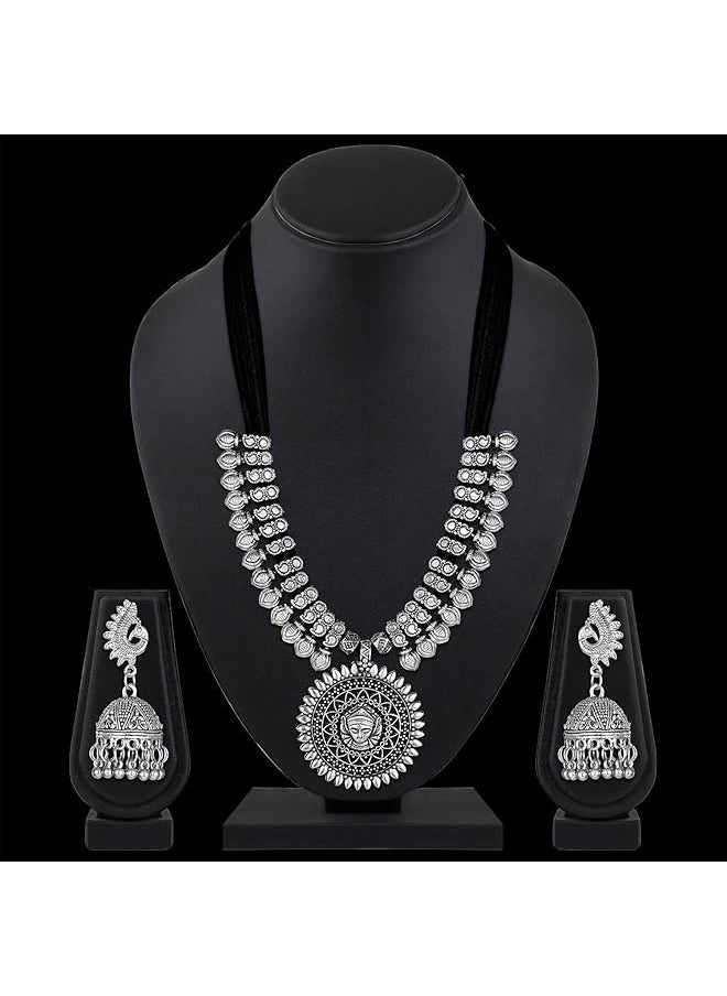 Shining Diva Fashion Latest Oxidised Silver Godess Durga Design Necklace Jewelery Set For Women Design2 Black Rrsd11241S  - Image 5