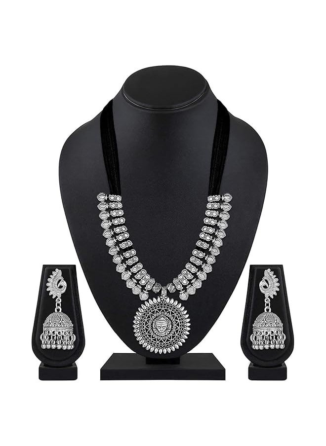 Shining Diva Fashion Latest Oxidised Silver Godess Durga Design Necklace Jewelery Set For Women Design2 Black Rrsd11241S  - Image 3