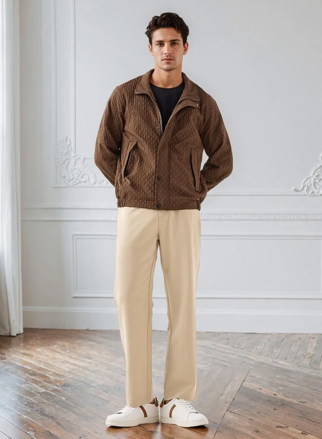 Iconic Iconic Men's Regular Fit Jacquard High Neck Jacket