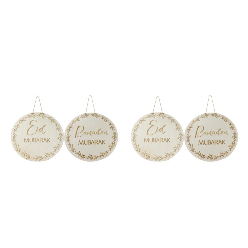 4 pcs Eid Mubarak Themed Hanging Decor Wood Hanging Ornament Party Door Sign - Image 4
