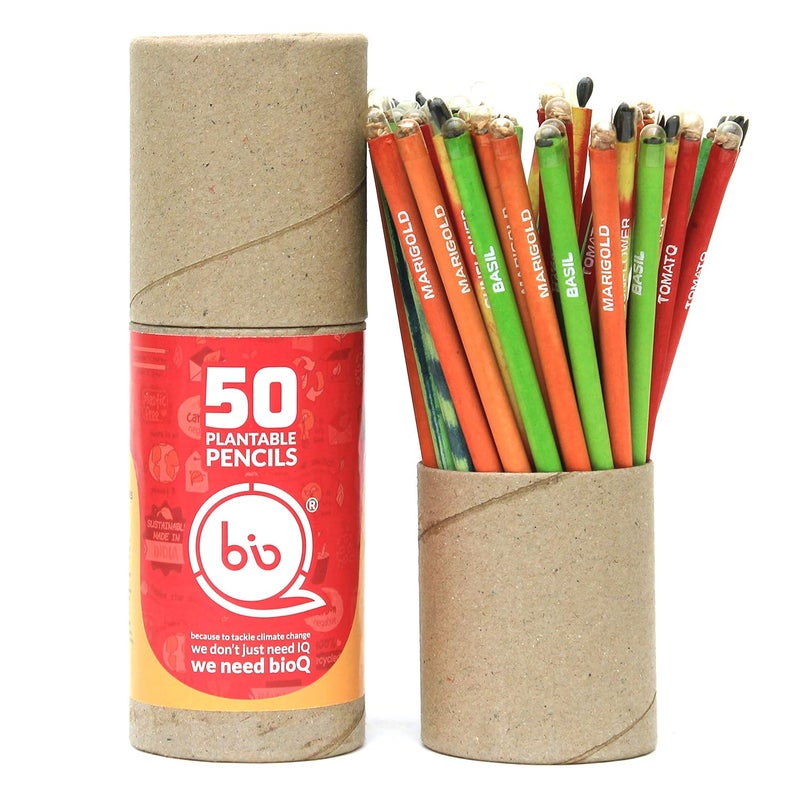 Bio-Q Box of 50 Plantable Pencils With Seeds| Eco Friendly Stationary | Recycled Paper Bulk Packaging | Grow Plants From Pencils - Image 1