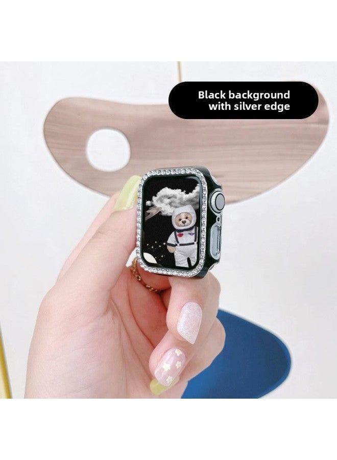 Suitable For Apple Watch For Applewatch7 Protective Case Iwatch654 Hanging Carving Two-color Diamond Case SE-Color:Black Background Silver-Exterior Dimension:(4/5/6/SE Generation) 40mm