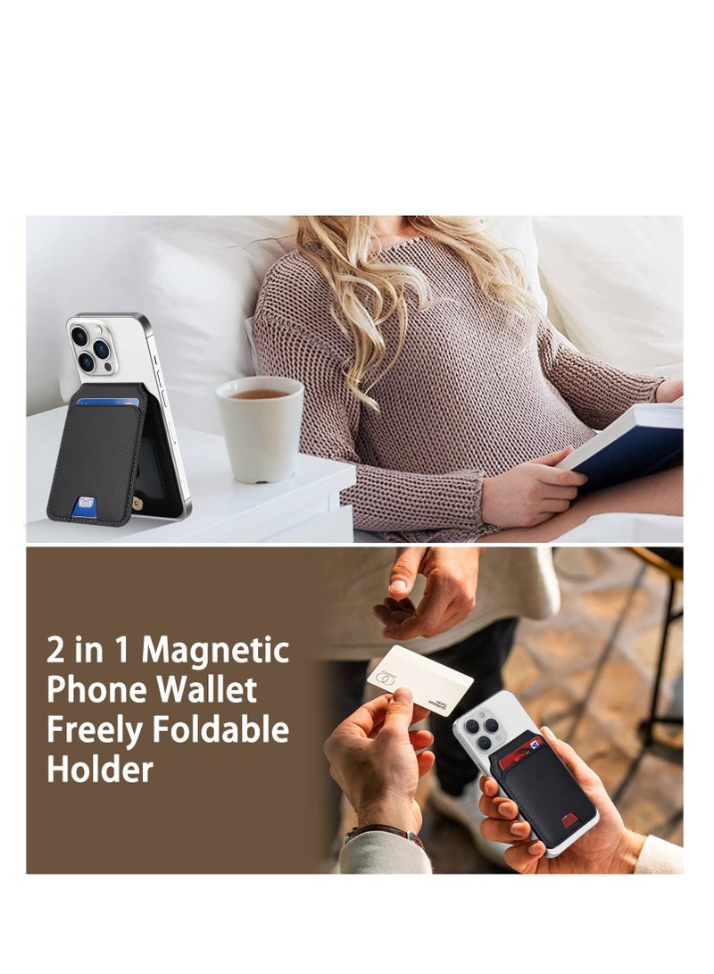 SOLARAE Magsafe Wallet Stand, with Adjustable Magnetic Wallet Stand, Magnetic Leather Wallet for Magsafe, Magsafe Wallet for iPhone 15/14/13/12 Series, Stylish Vegan Leather (Black) - Image 2