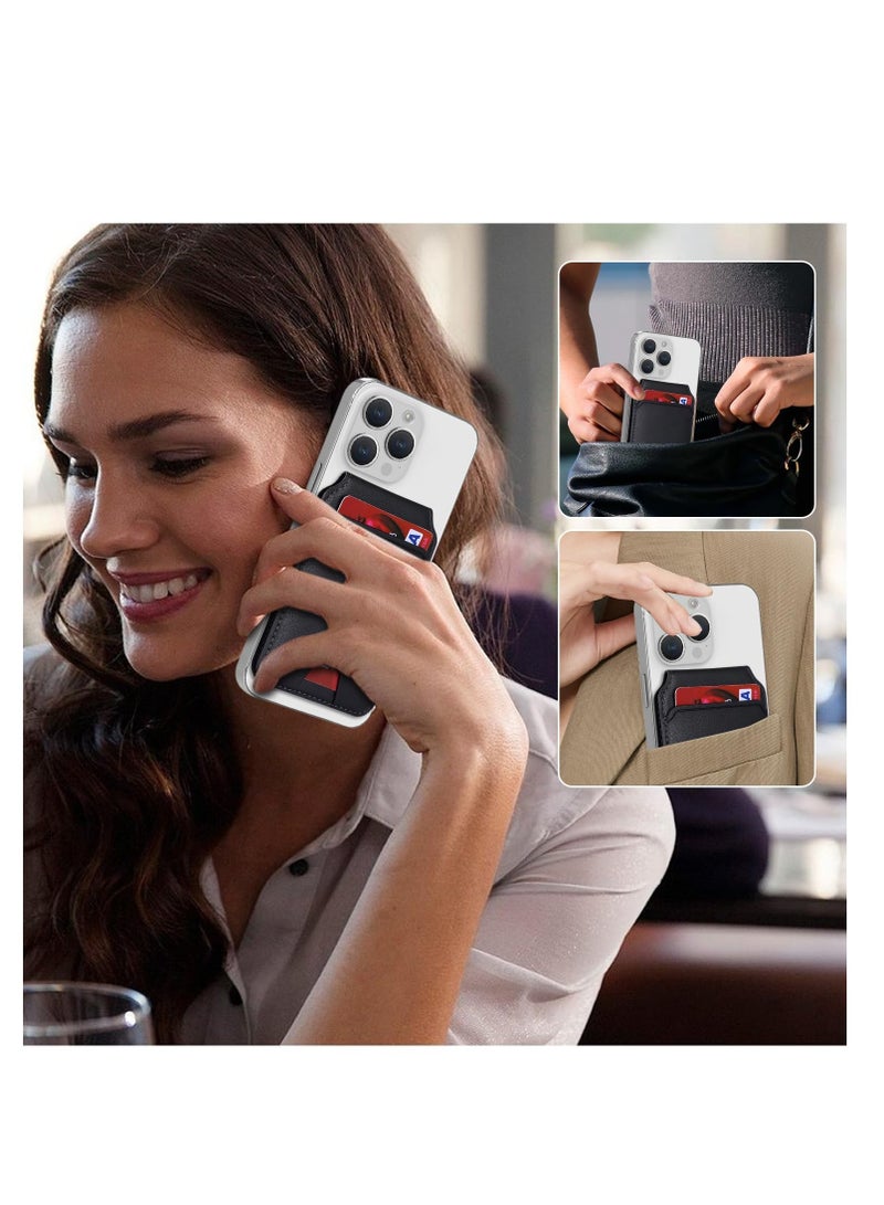 SOLARAE Magsafe Wallet Stand, with Adjustable Magnetic Wallet Stand, Magnetic Leather Wallet for Magsafe, Magsafe Wallet for iPhone 15/14/13/12 Series, Stylish Vegan Leather (Black) - Image 3