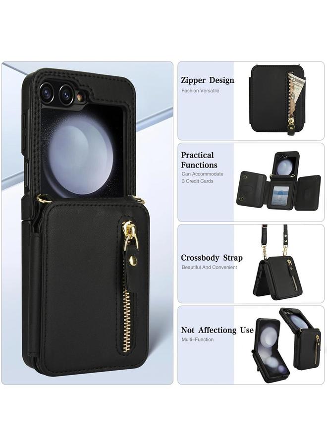 S-TOP Case For Samsung Galaxy Z Flip5 Crossbody Zipper Dual Buckle Card Bag Folding Phone Case - Image 3