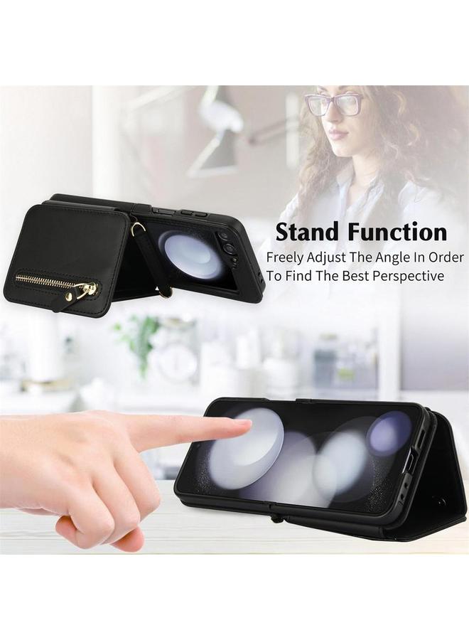 S-TOP Case For Samsung Galaxy Z Flip5 Crossbody Zipper Dual Buckle Card Bag Folding Phone Case - Image 5