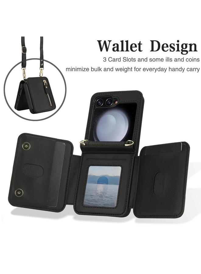 S-TOP Case For Samsung Galaxy Z Flip5 Crossbody Zipper Dual Buckle Card Bag Folding Phone Case - Image 4