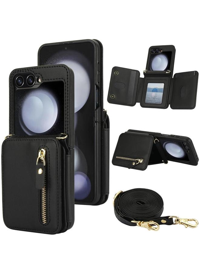 S-TOP Case For Samsung Galaxy Z Flip5 Crossbody Zipper Dual Buckle Card Bag Folding Phone Case - Image 1