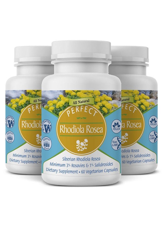 Perfect Supplements 3 Pack Perfect Rhodiola Rosea Freeze Dried 100% Wild Crafted Siberian Rhodiola Rosea Root Vegetable Capsules 60 Multi - Image 1
