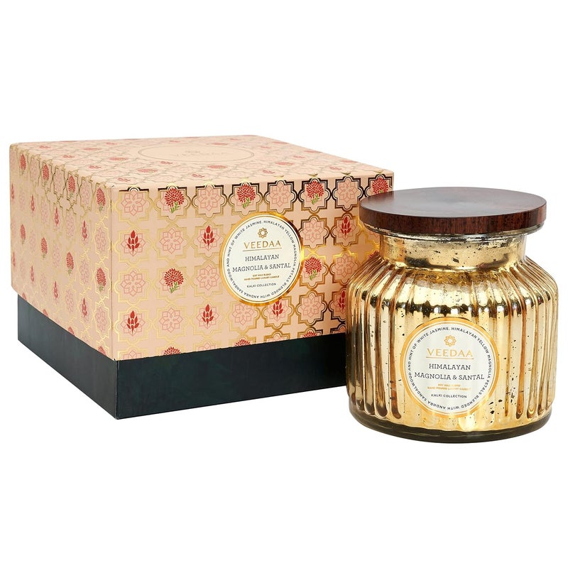 VEEDAA Himalayan Magnolia Santal Mercury Glass Soy Wax Scented Candle Burns 65 Hours - Image 1