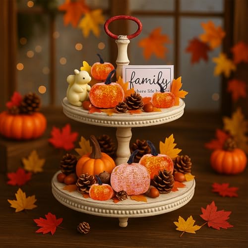 HANSGO 50 PCS Artificial Pumpkins Set Fall Decorations, Fake Pumpkins, Pinecones Acorns and Maple Leaves for Harvest Decorating Thanksgiving Table Decor - Image 4
