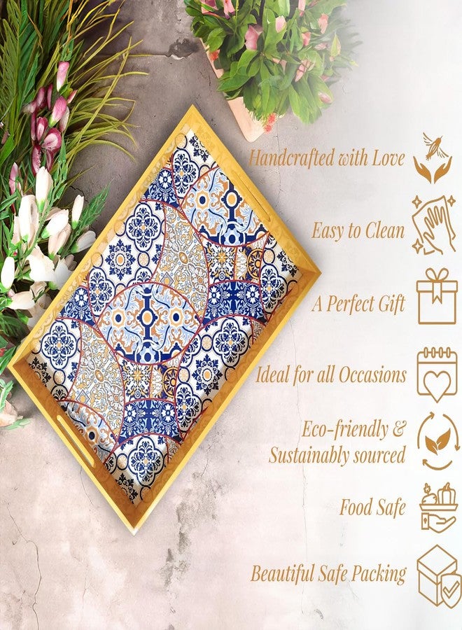CRAFTSLANE Handmade Wooden Serving Tray | Fancy Serving Tray for Snacks, Tea, Kitchen, Coffee Table, Dining| Decorative Serving Tray with Handle| Rectangular Wooden Tray | Moroccan Mosaic 15x10 inch - Image 4
