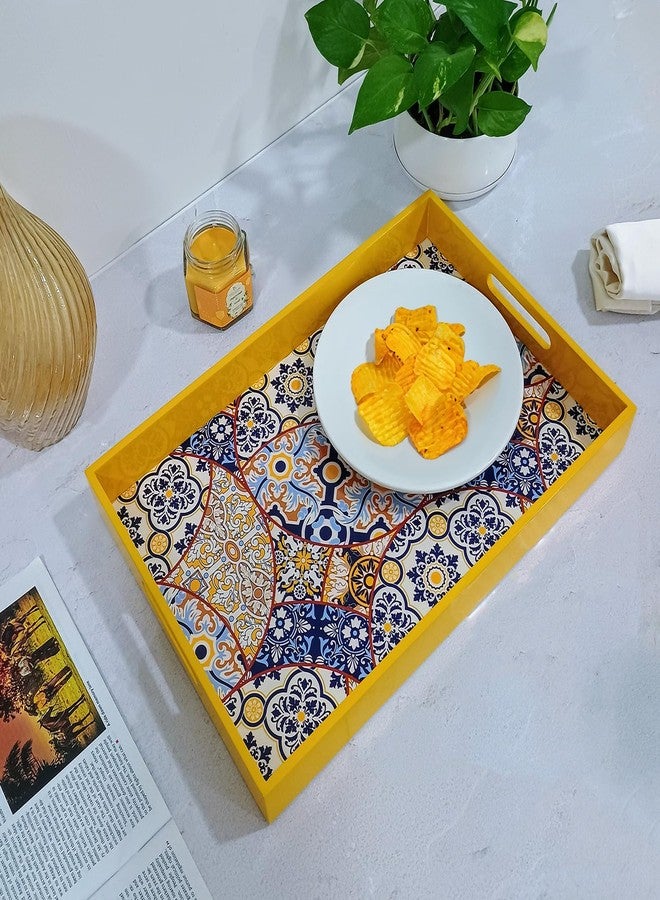 CRAFTSLANE Handmade Wooden Serving Tray | Fancy Serving Tray for Snacks, Tea, Kitchen, Coffee Table, Dining| Decorative Serving Tray with Handle| Rectangular Wooden Tray | Moroccan Mosaic 15x10 inch - Image 2