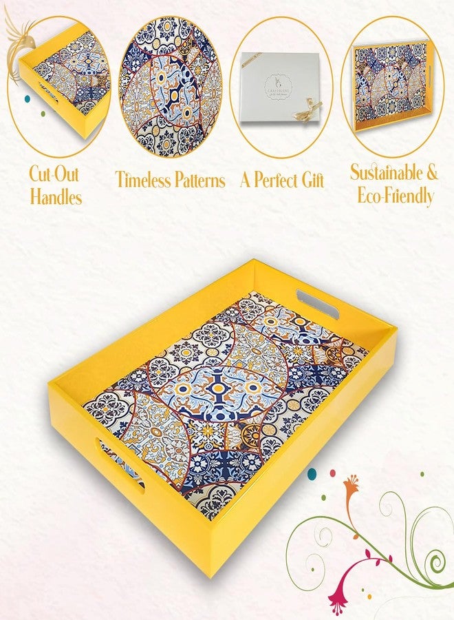 CRAFTSLANE Handmade Wooden Serving Tray | Fancy Serving Tray for Snacks, Tea, Kitchen, Coffee Table, Dining| Decorative Serving Tray with Handle| Rectangular Wooden Tray | Moroccan Mosaic 15x10 inch - Image 3