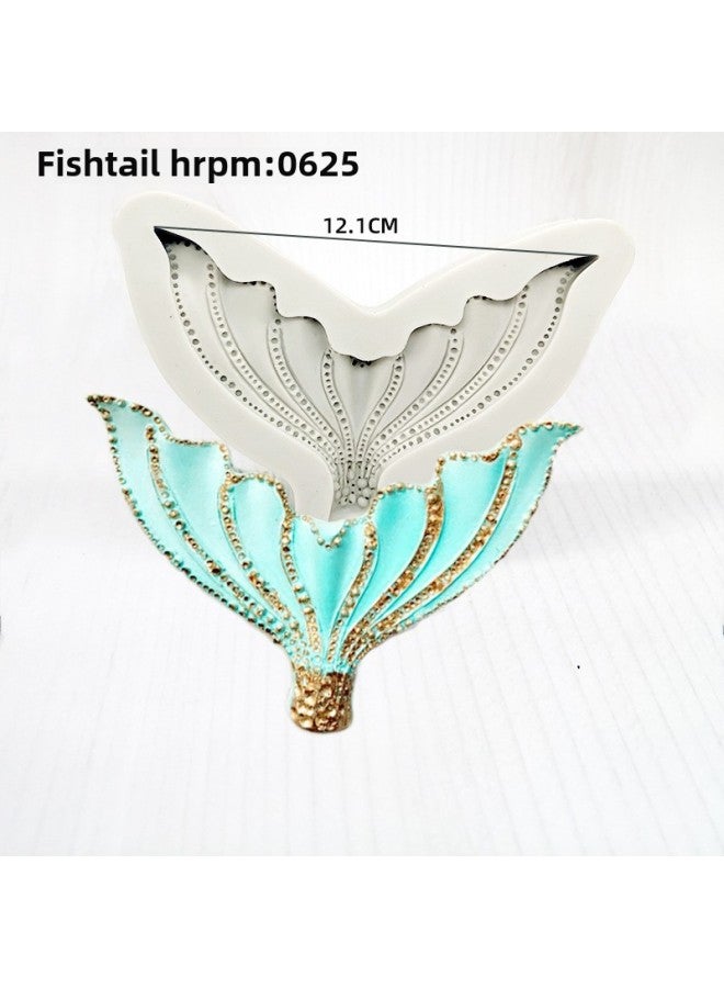 Marine Creature Mermaid Tail Silicone Mold Cake Decoration Conch Sea Star Hippocampus Sea Shellfish Goldfish Drop Mold-Color:Fishtail HRPM:0625 - Image 1