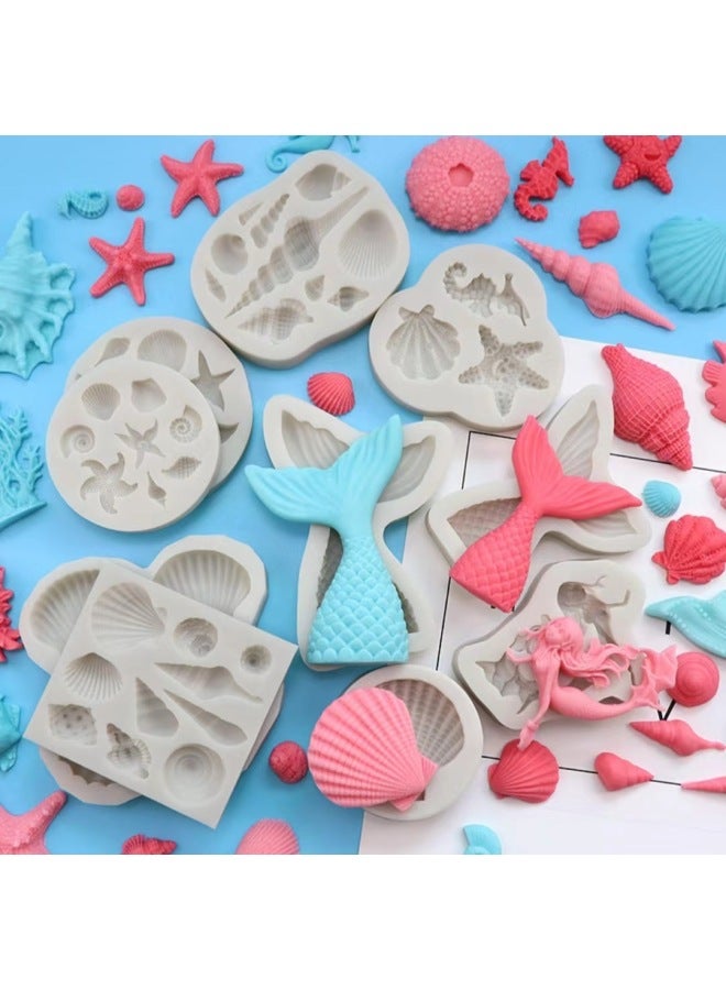 Marine Creature Mermaid Tail Silicone Mold Cake Decoration Conch Sea Star Hippocampus Sea Shellfish Goldfish Drop Mold-Color:Fishtail HRPM:0625 - Image 2