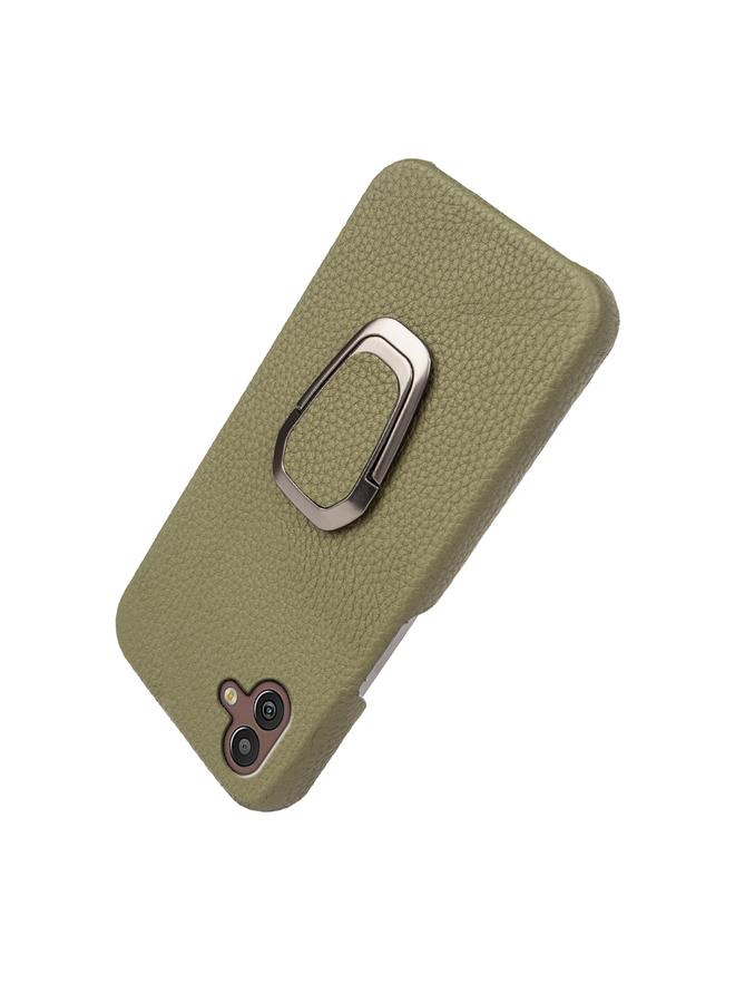 S-TOP Case For Samsung Galaxy M13 5G Ring Holder Litchi Texture Genuine Leather Phone Case - Image 5