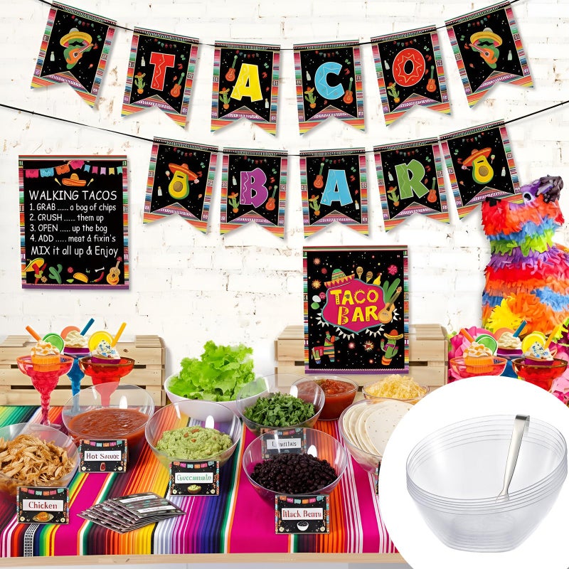 FoldTier 36 Pcs Taco Tuesday Bar Kit Mexican Taco Graduation Party Decorations with 6 Pack 20 oz Angled Plastic Bowls Pepper Banner Decorations for Fiesta Mexican Cinco De Mayo Themed Party Supplies - Image 1