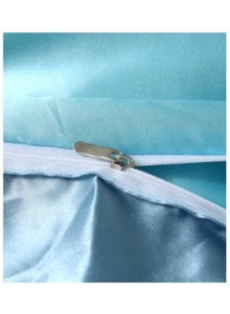 AL RAID King Size Light Blue Pure Silk Bed Sheet Set 4 Pieces Soft and Breathable Luxury Bed Sheet Set Includes 1 Quilt Cover 1 Bed Sheet and 2 Pillow Cases Solid Color 230x250 cm - Image 5