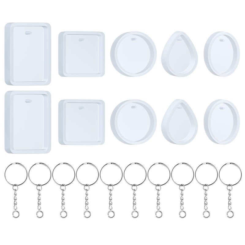 Silicone Resin Molds 20 Pcs Silicone Molds for Resin Jewelry Casting Molds with Keychain Rings for DIY Craft Jewelry Making