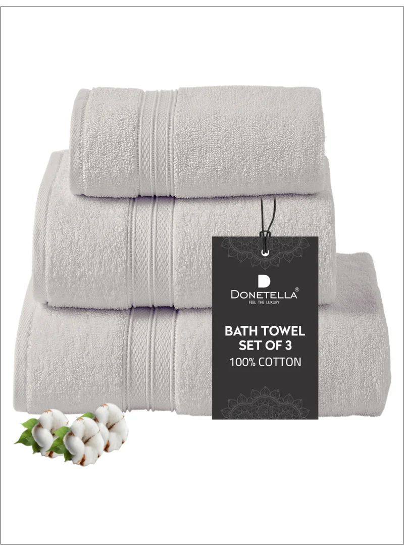 Donetella Premium Towel 3-Pcs Set, 100% Combed Cotton 600 GSM, Highly Absorbent, Quick Dry Towel Set Include 1 Bath Towel, 1 Bath Sheet, 1 Hand Towel, Best Set for Bathroom Gym, Hotel And Spa,White