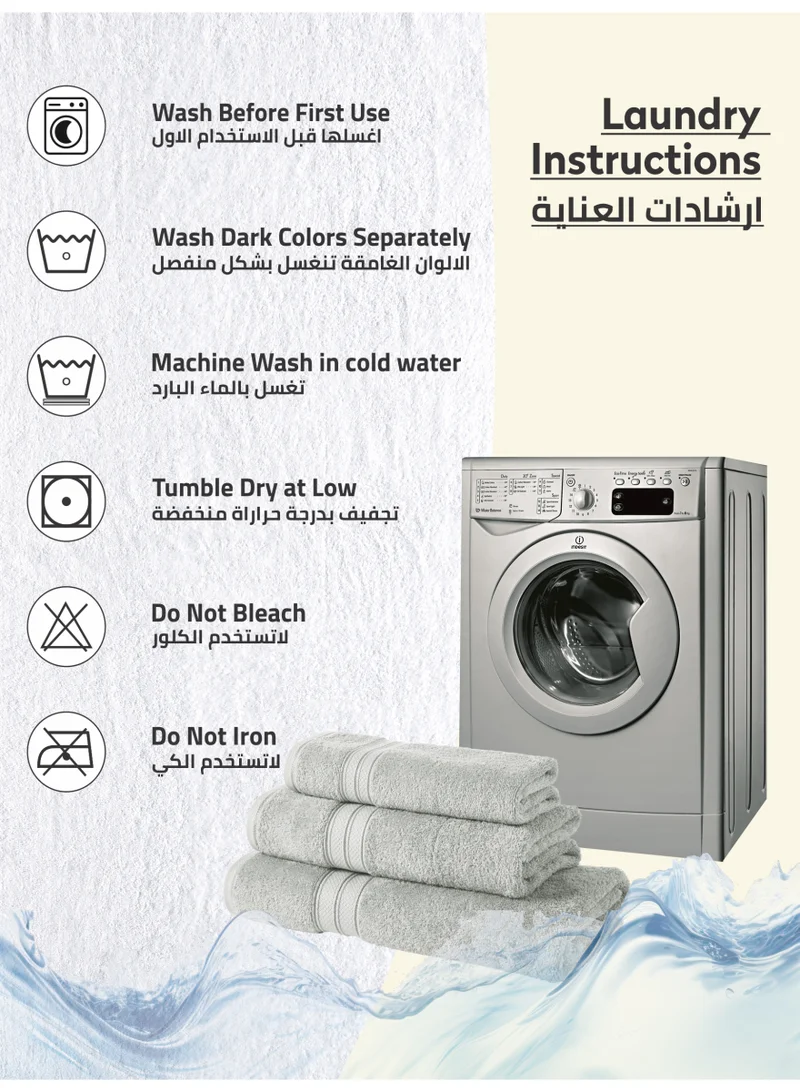 Donetella Light Grey Premium Towel 3-Pcs Set, 100% Combed Cotton 600 GSM, Highly Absorbent, Quick Dry Towel Set Include 1 Bath Towel, 1 Bath Sheet, 1 Hand Towel, Best Set for Bathroom Gym, Hotel And Spa,White  | Best Price UAE