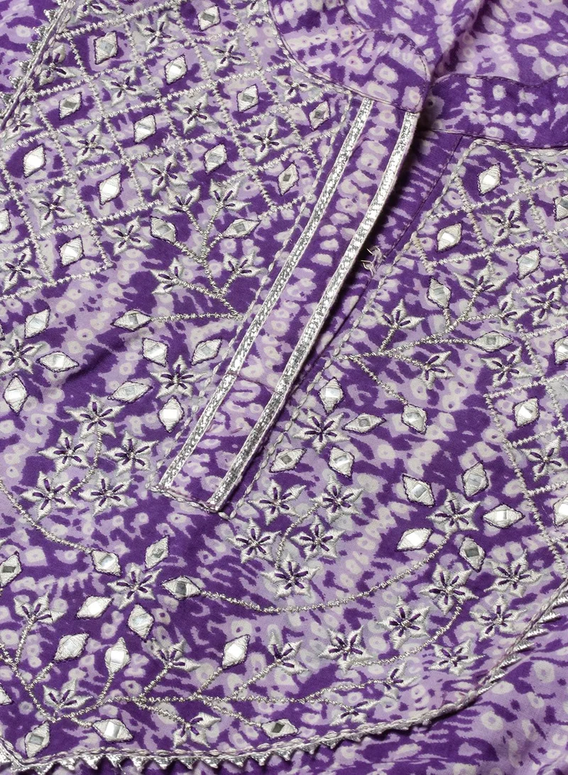 ISHIN Women's Lavender 100% Cotton Self Design A-Line Kurta