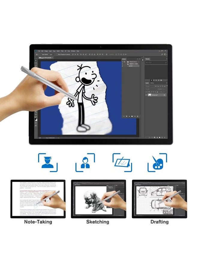 tesha Surface Pen Active Digitizer Stylus Pen with 1024 Levels of Pressure Sensitivity for Surface Pro 2017, Surface Laptop, Surface Pro 4, Surface Pro 3, Surface Book and Surface 3 (Silver) - Image 3