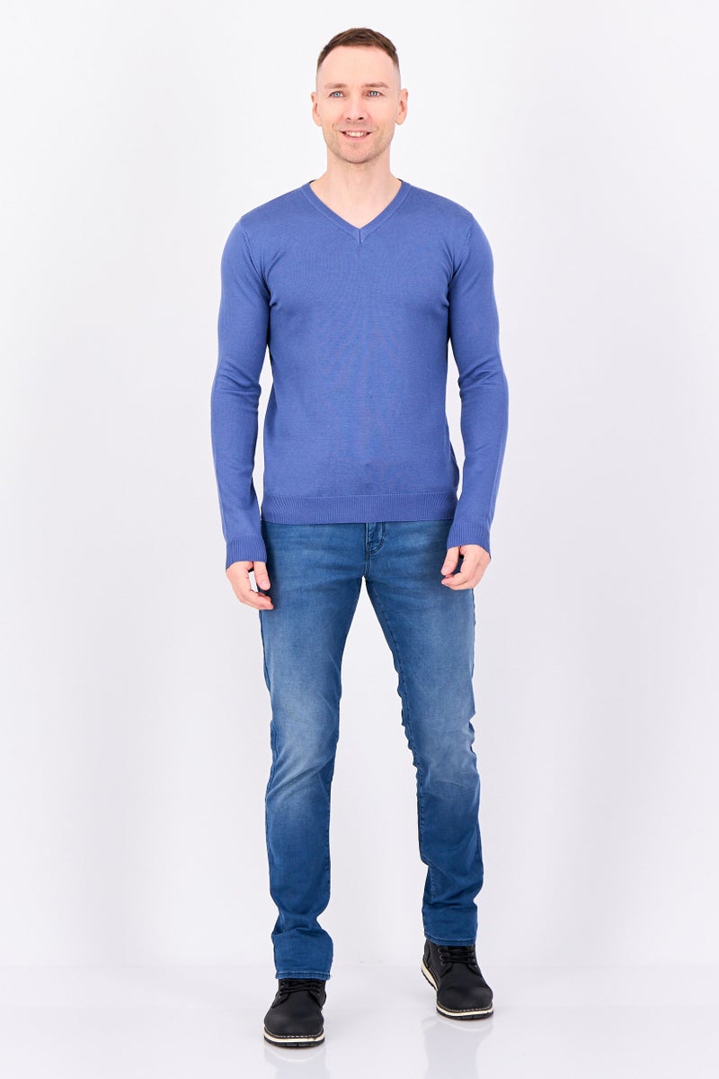 Sorbino Men V Neck Knitted Long Sleeve Sweater, Blue - Image 4