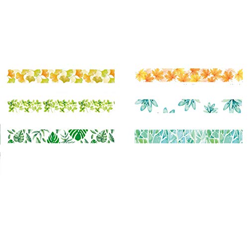 YUBBAEX Lush Plants Washi Tape Set 6 Rolls Floral Masking Decorative Tapes 15mm Wide (Feeling of Leaves) - Image 4