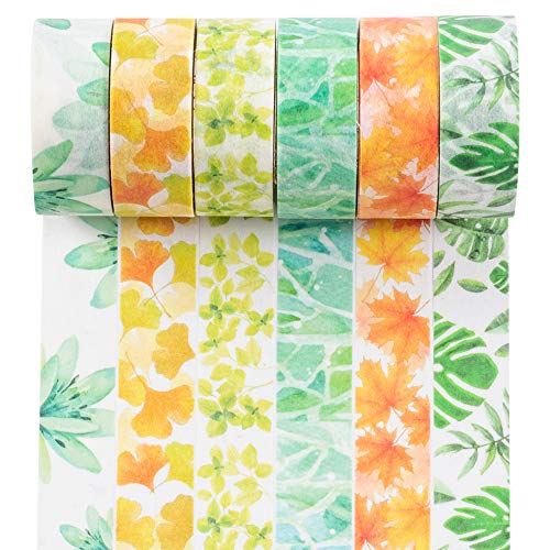 YUBBAEX Lush Plants Washi Tape Set 6 Rolls Floral Masking Decorative Tapes 15mm Wide (Feeling of Leaves) - Image 3