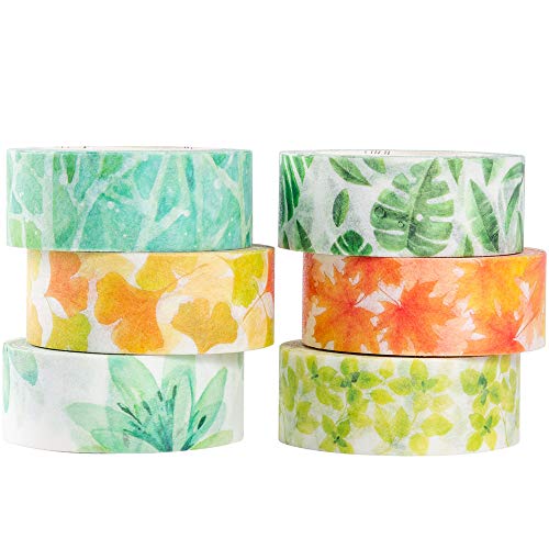 YUBBAEX Lush Plants Washi Tape Set 6 Rolls Floral Masking Decorative Tapes 15mm Wide (Feeling of Leaves) - Image 2