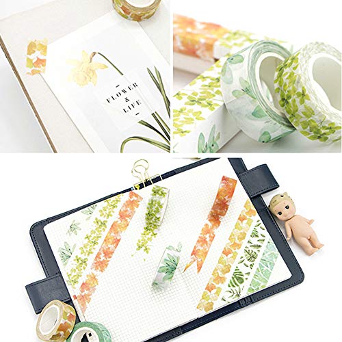 YUBBAEX Lush Plants Washi Tape Set 6 Rolls Floral Masking Decorative Tapes 15mm Wide (Feeling of Leaves) - Image 5