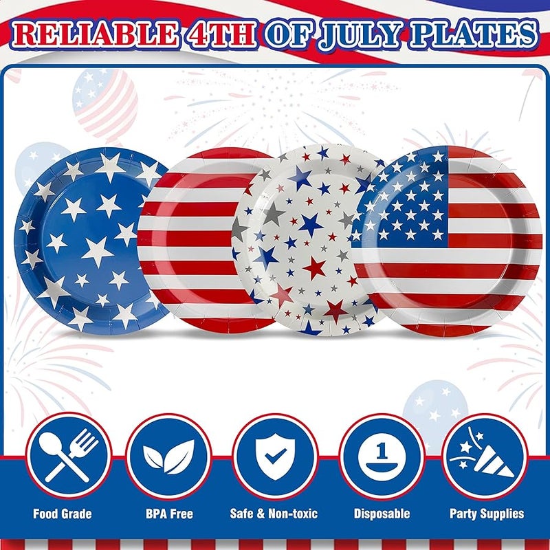 ITTEBISS 48Pcs 4th of July Plates, 4th of July Decorations American Flag Patriotic Party Supplies Disposable Paper Plates for Memorial Day Veterans Day Independence Day Party Decorations - Image 3