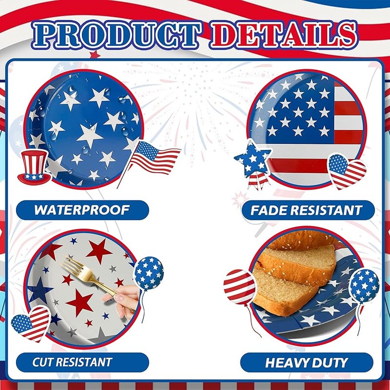 ITTEBISS 48Pcs 4th of July Plates, 4th of July Decorations American Flag Patriotic Party Supplies Disposable Paper Plates for Memorial Day Veterans Day Independence Day Party Decorations - Image 4